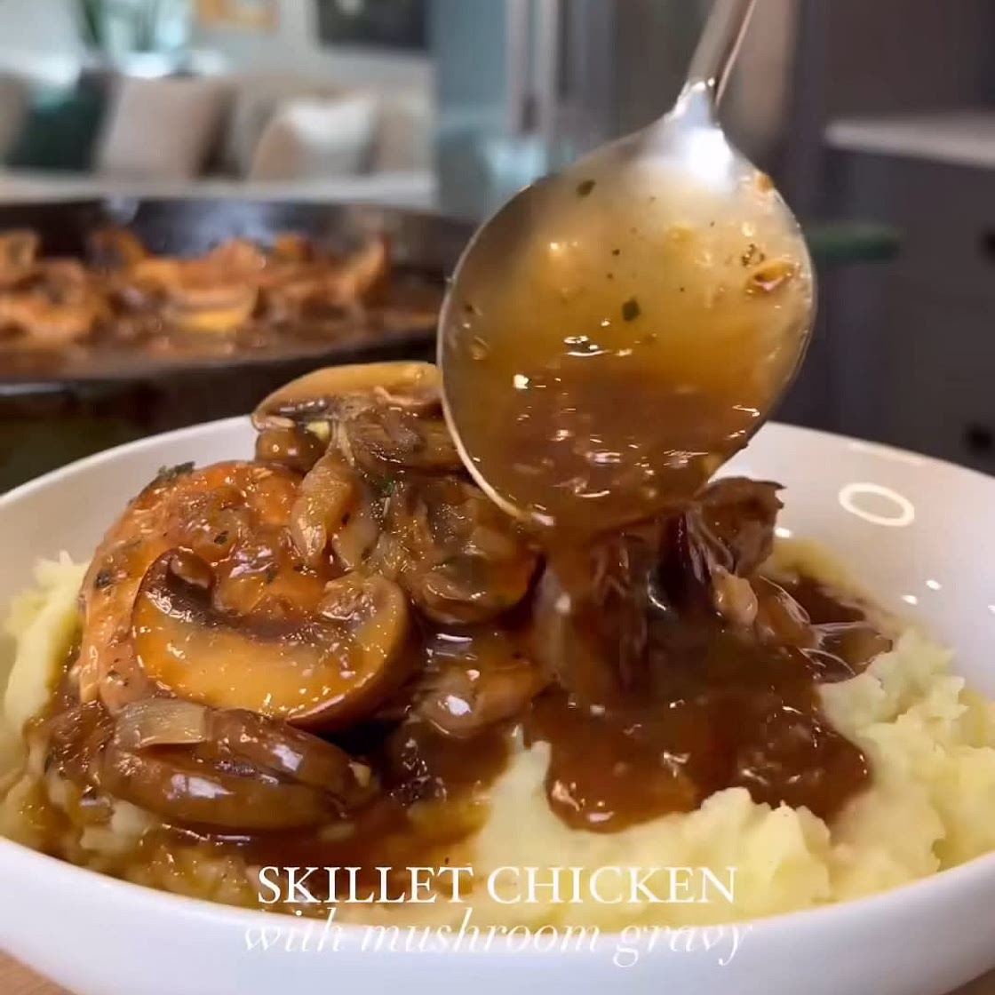 Chicken thighs with mushroom gravy