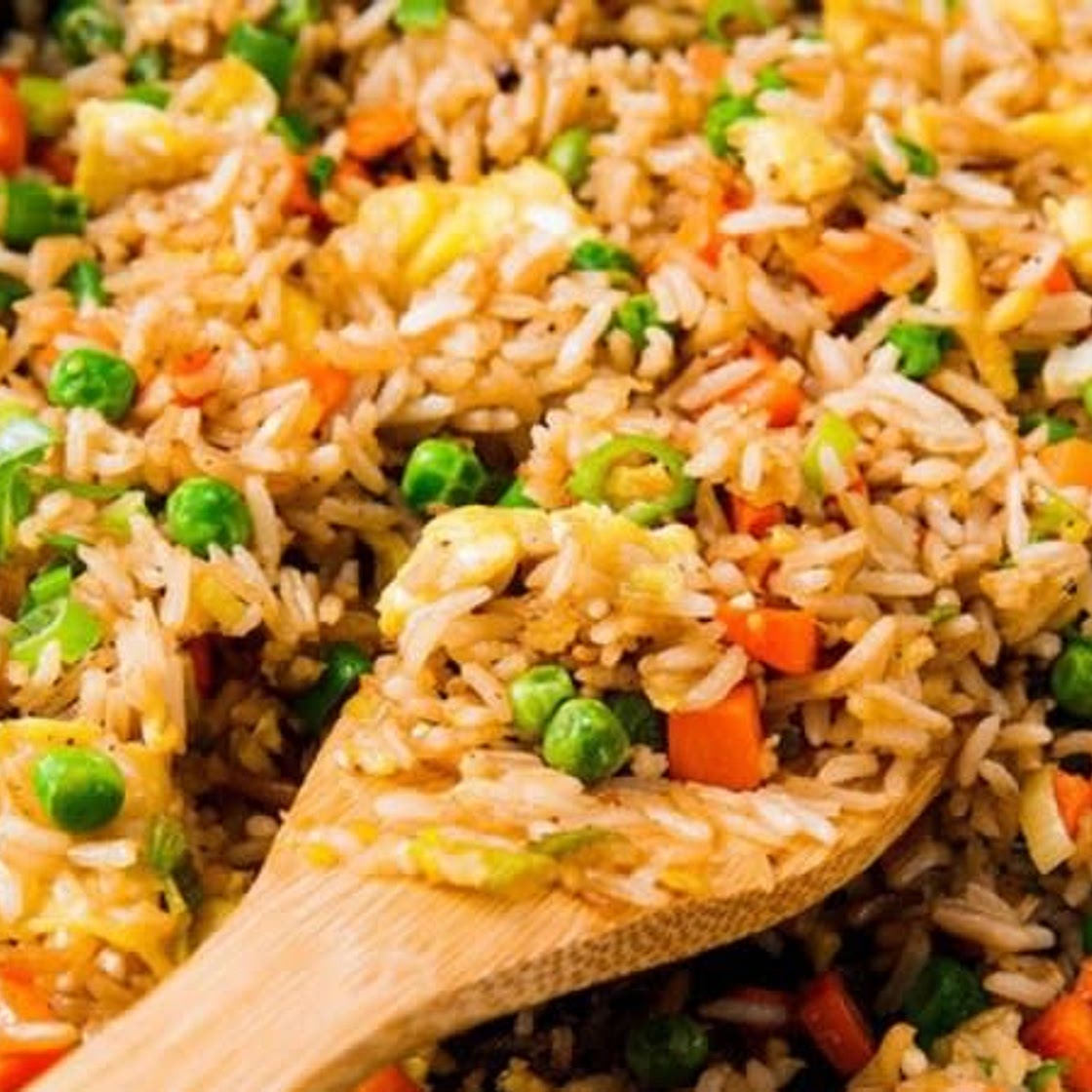 Fruit and Vegetable Fried Rice with Cocoa Drink