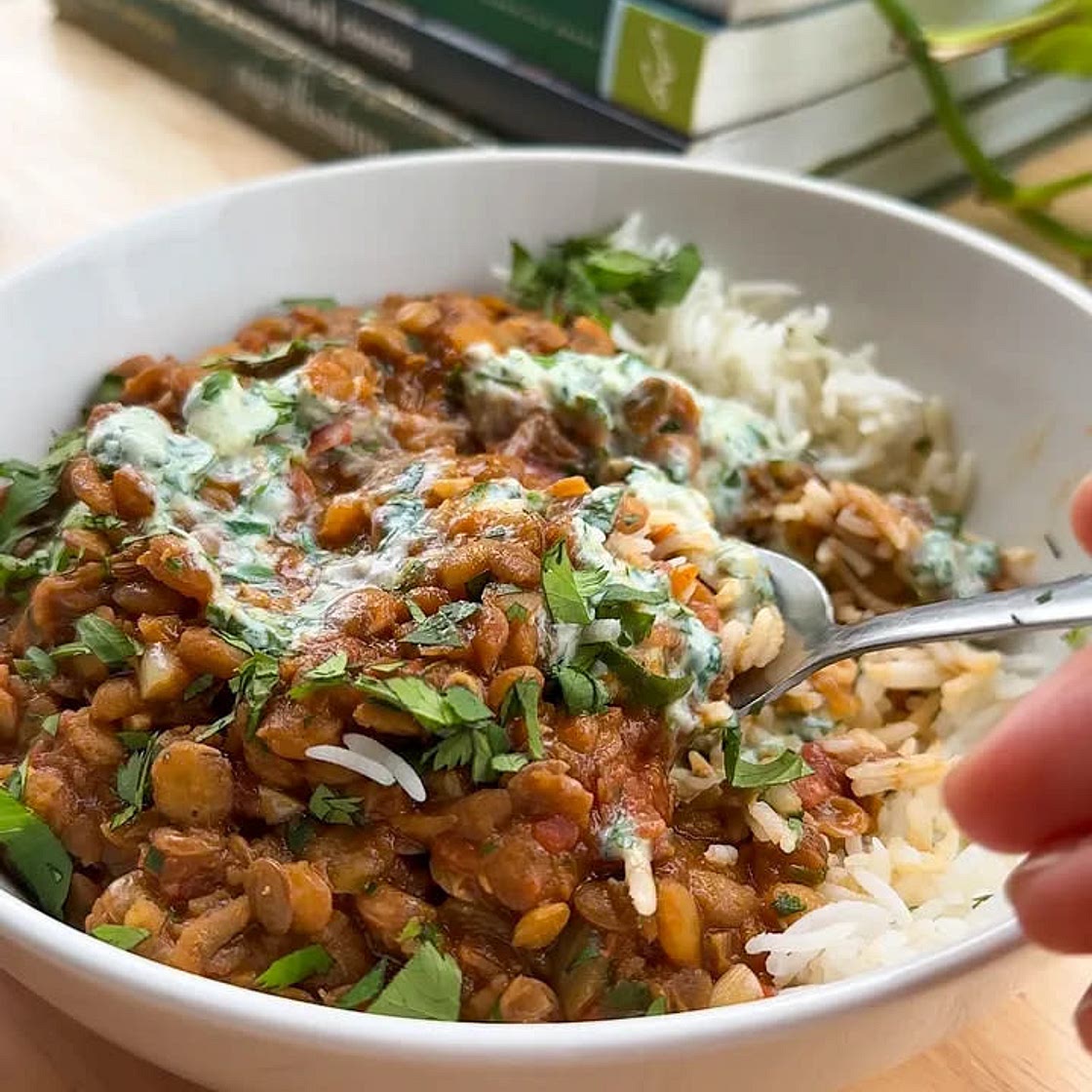 Harissa Lentil Stew with Herby Yogurt
