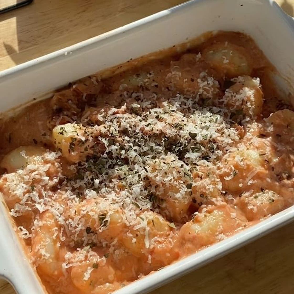 Single Serve Baked Gnocchi in a Boursin Pink Sauce