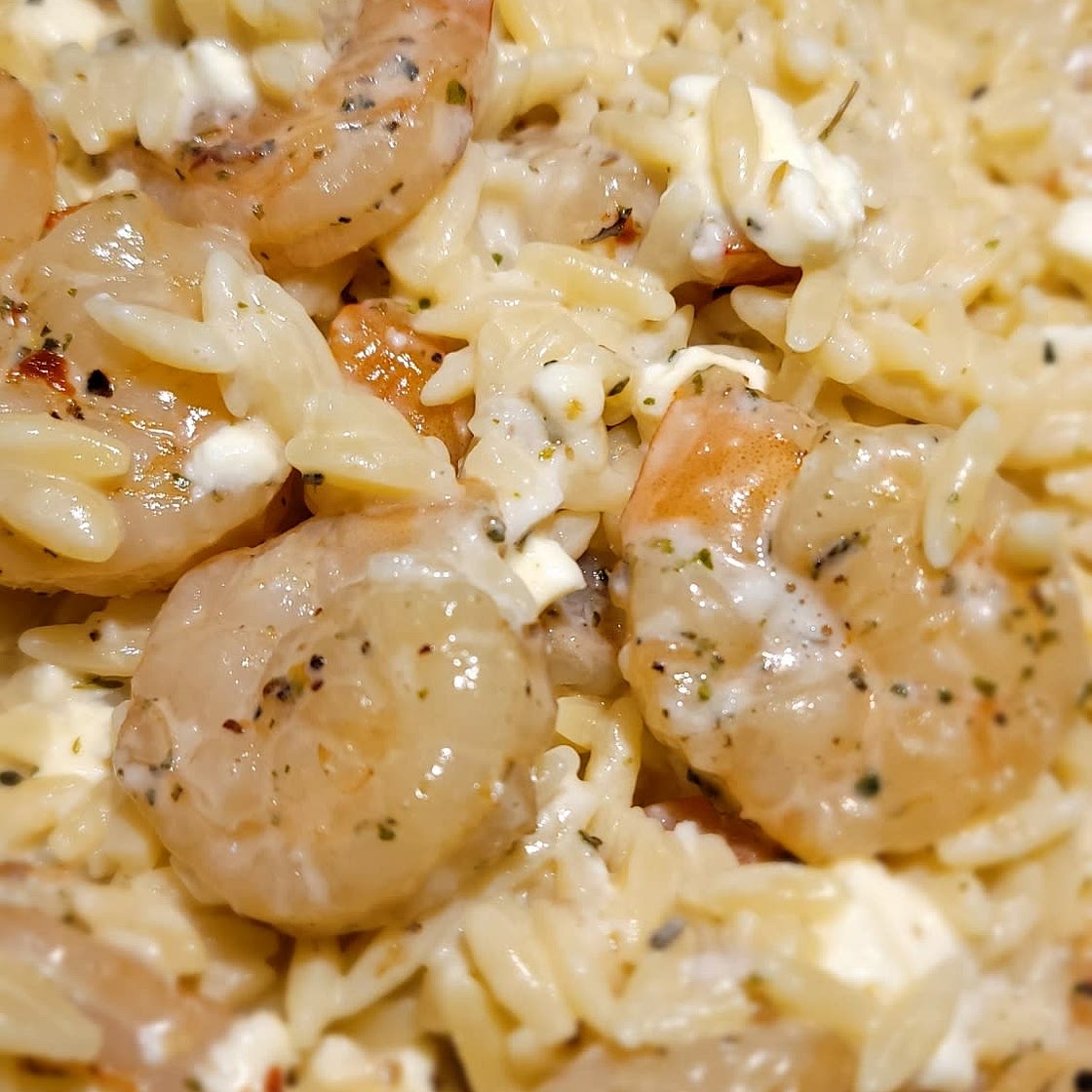 Shrimp Orzo in Creamy Wine Sauce