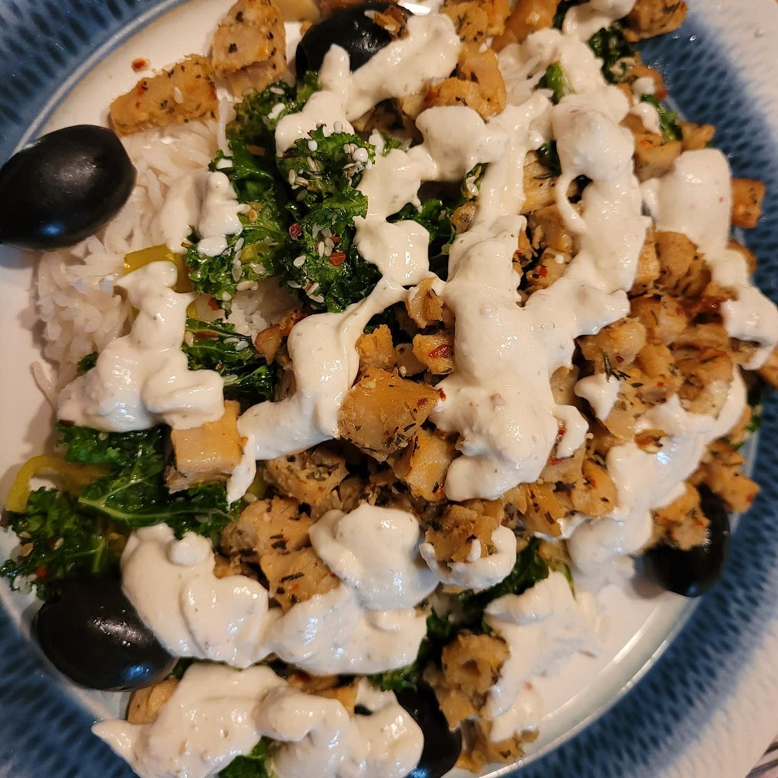 Greek Chicken Bowls with Creamy Tahini Feta Sauce