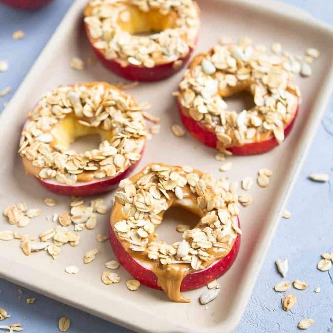 apple doughnuts and peanut butter