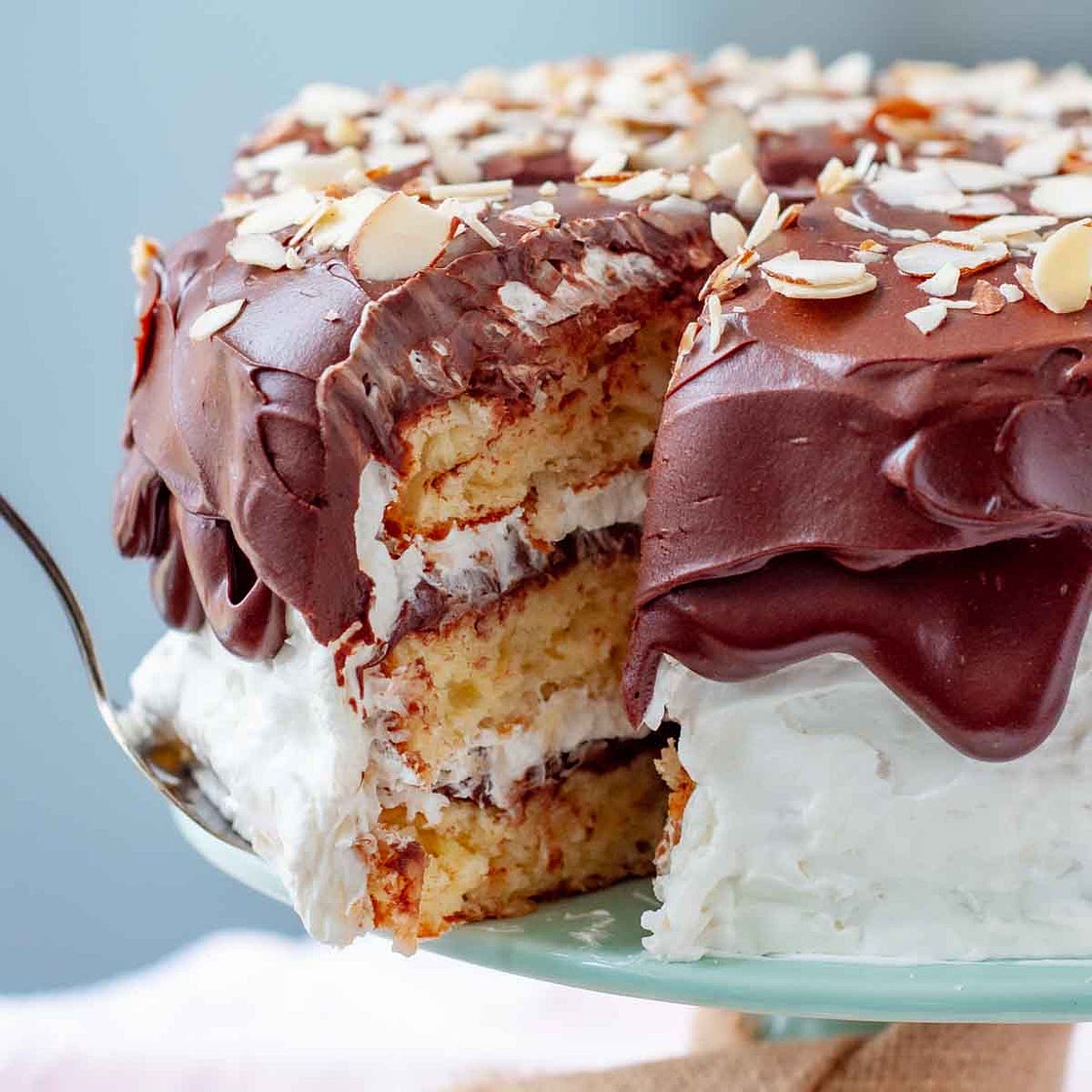 Moist Almond Joy Cake (Fluffy Coconut Cream Frosting)
