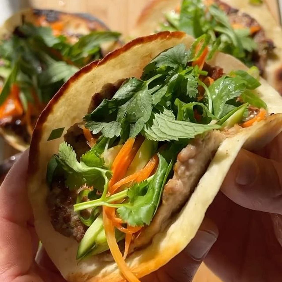 Smashed Bahn Mi Tacos