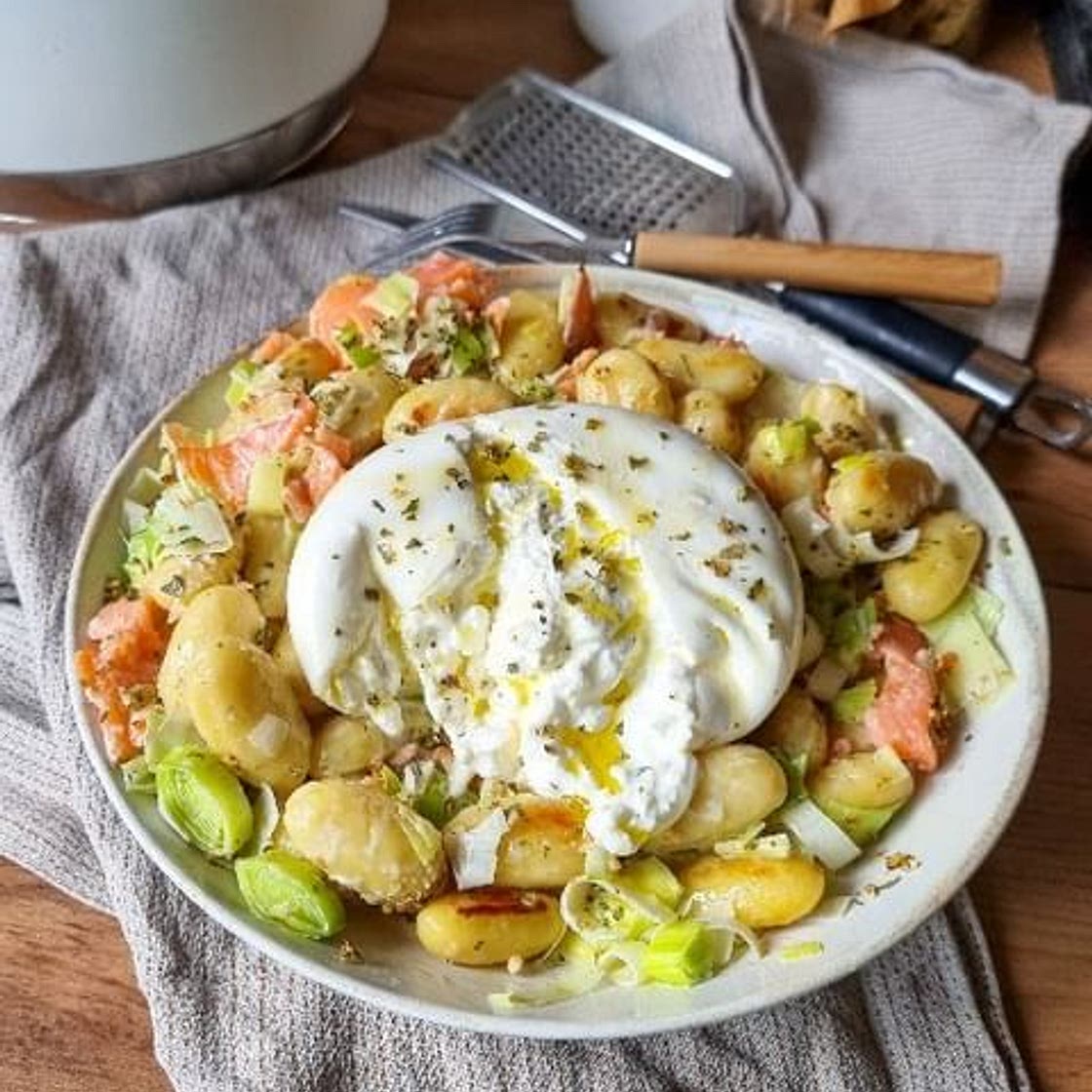 Gnocchis Poireaux, Saumon & Burrata 💚