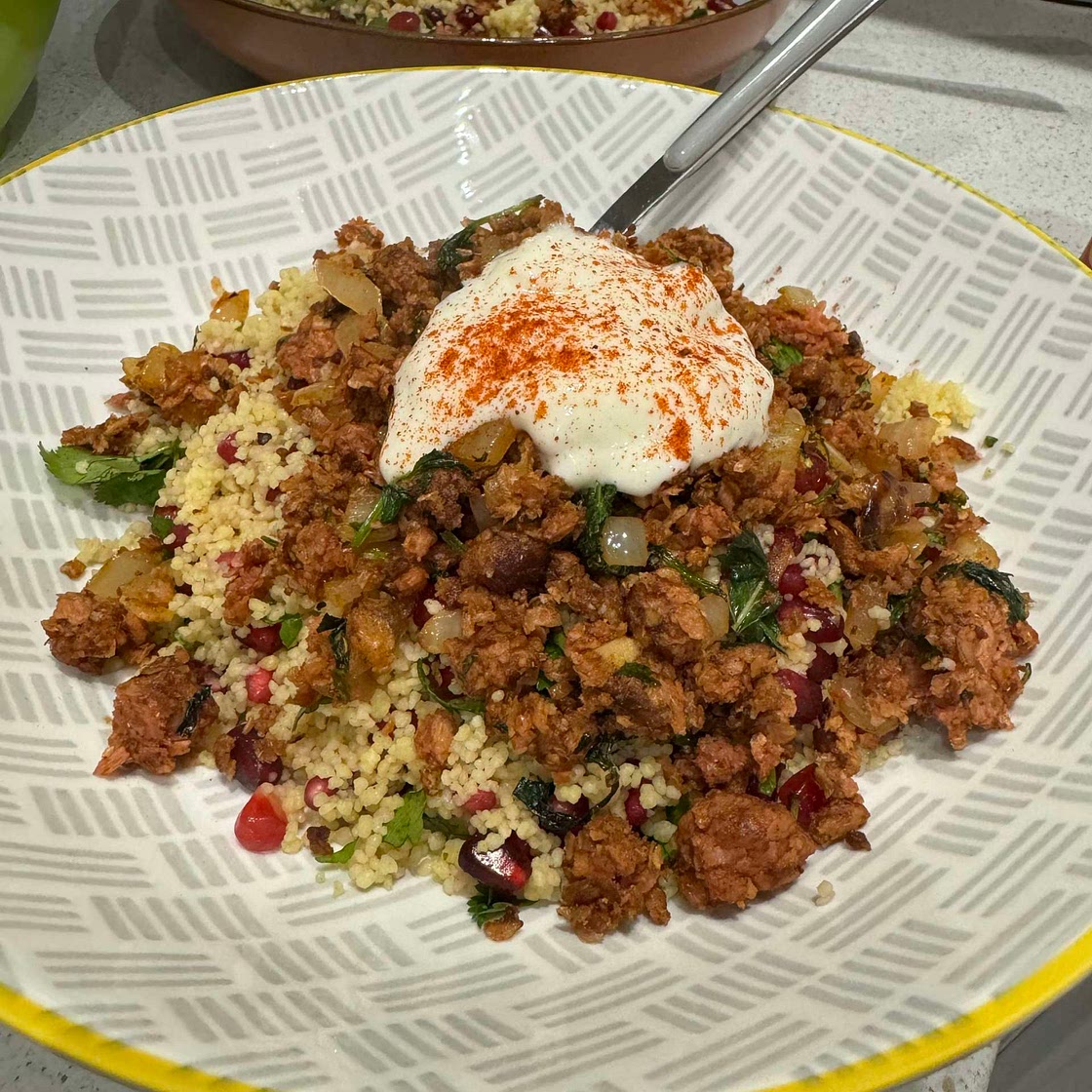 ‘Lamb’ with pomegranate and couscous salad