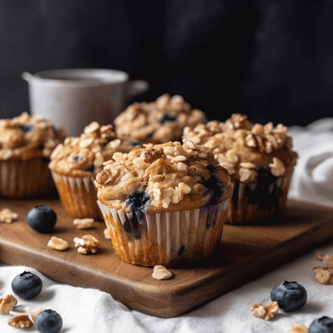 Banana Oatmeal Muffins with Blueberries and Walnuts