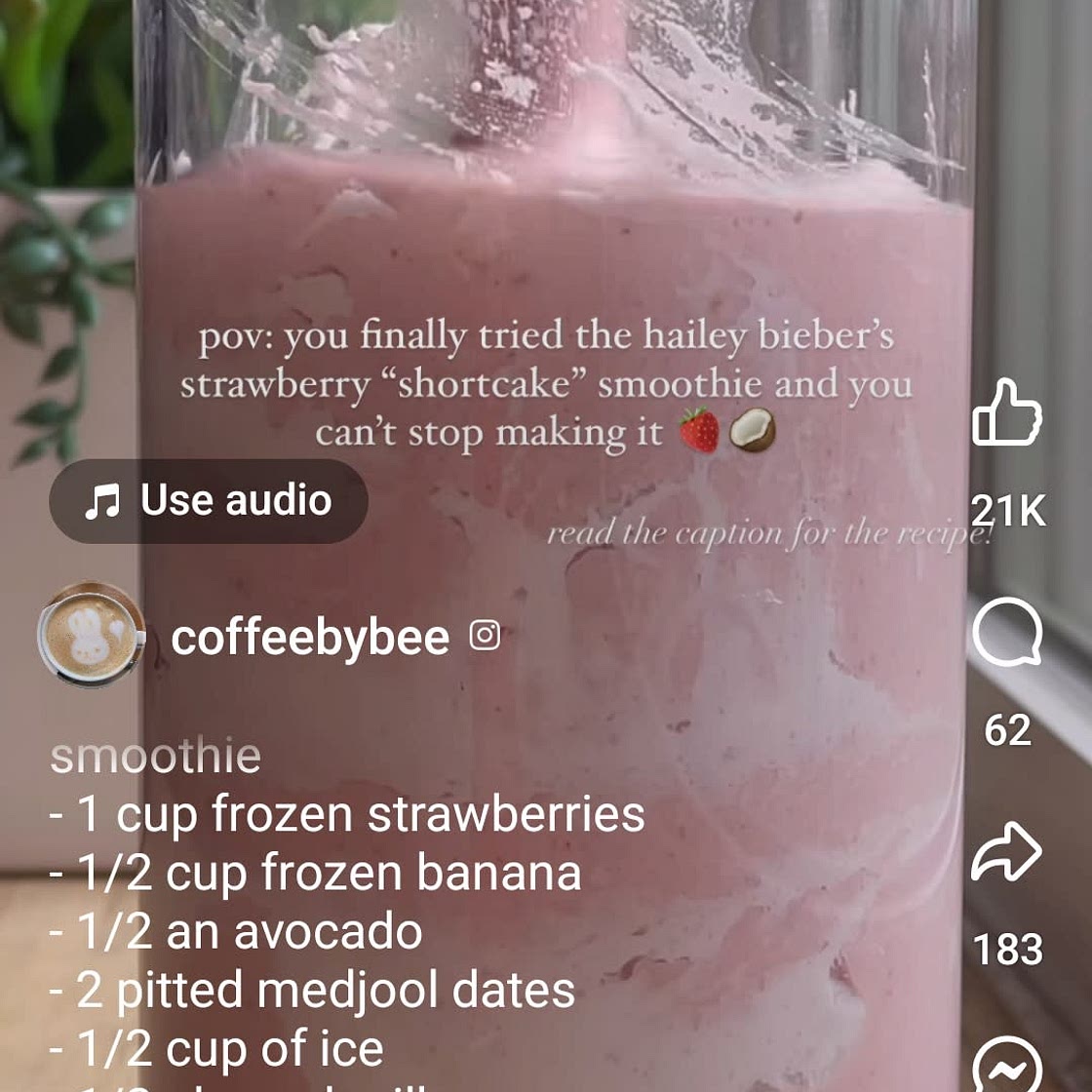 Haley Bieber's strawberry shortcake smoothie