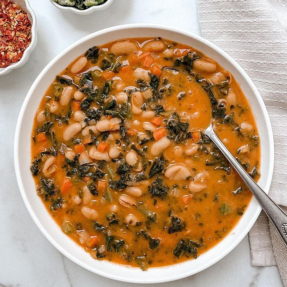 Simmering up a cozy hug in a bowl with this creamy white bean so