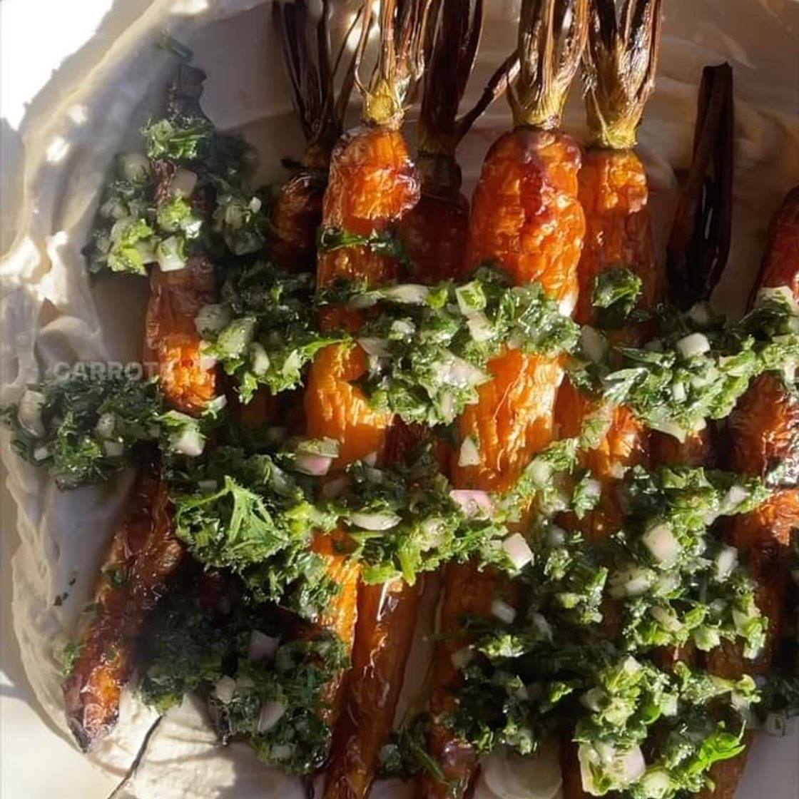 Roasted carrots with tahini yoghurt (ZOE)