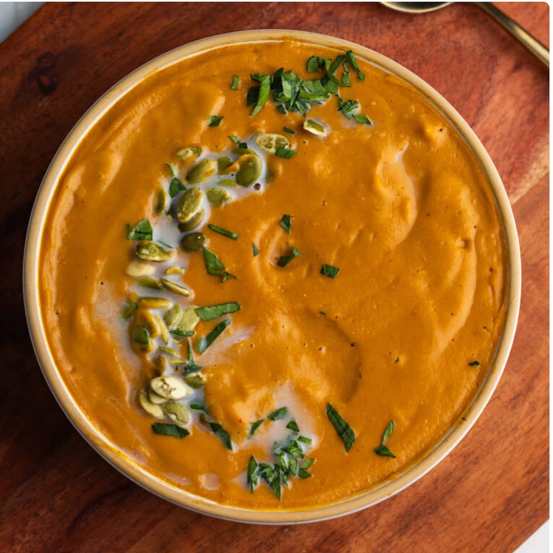 Creamy Carrot Red Lentil Soup with Harissa