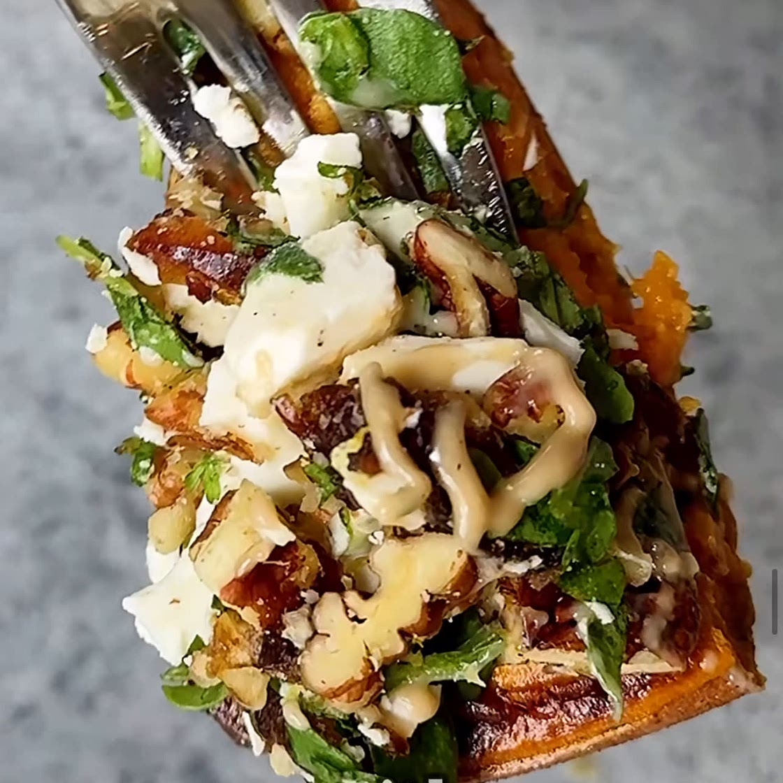 Sweet Potato Boats with Pecan-Feta-Dates Crumble