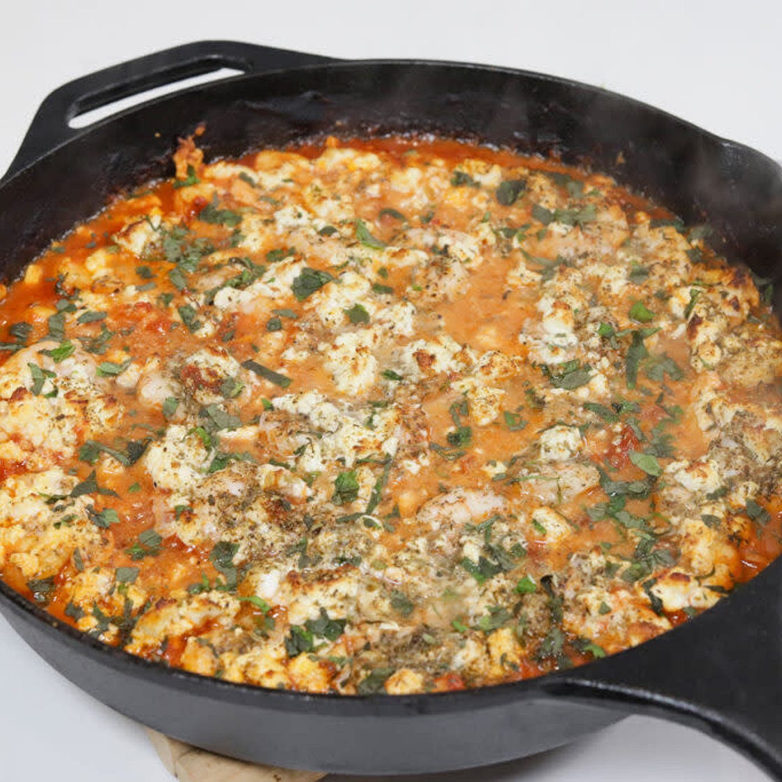 Camarão à Grega com Tomate e Feta