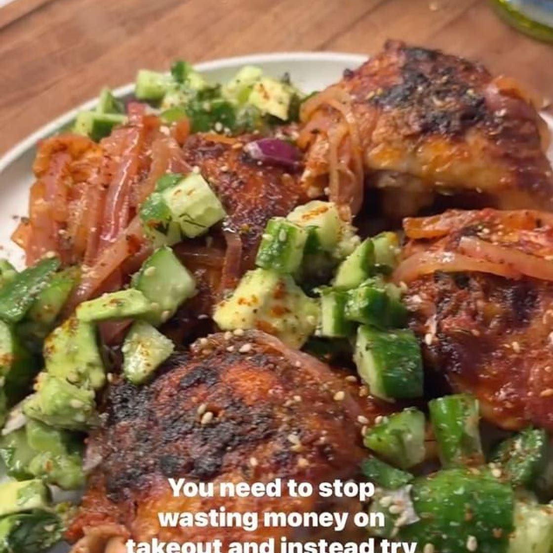 One Pan Chicken with Cucumber & Avocado Salad