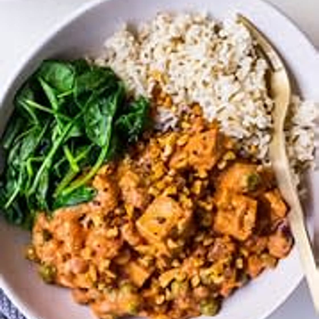 Peanut Butter, Spinach, and Cocoa Brown Rice Bowl