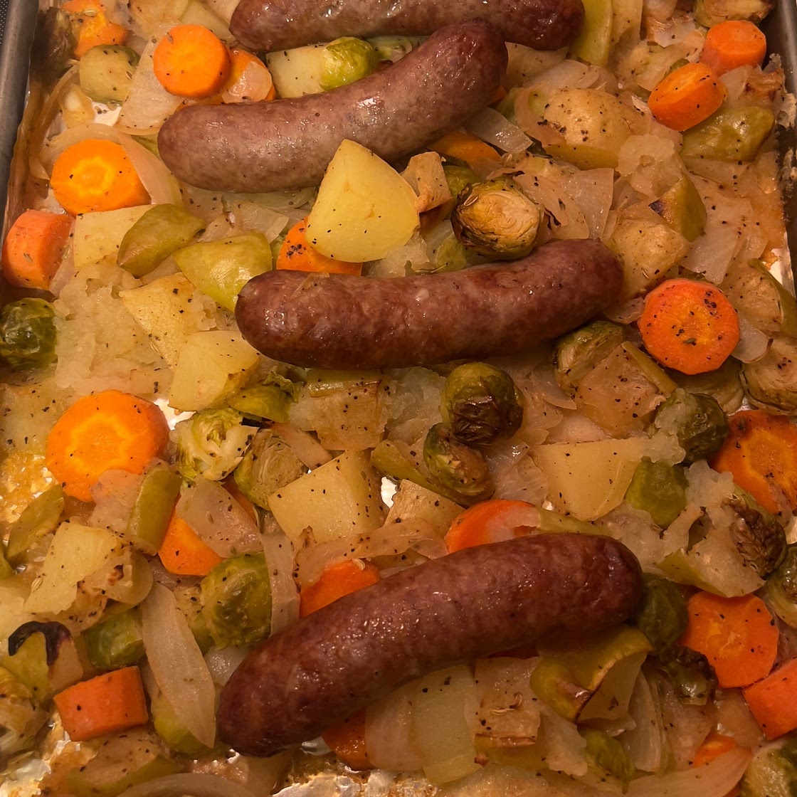 Oktoberfest Sheet Pan Brats with Roasted Vegetables