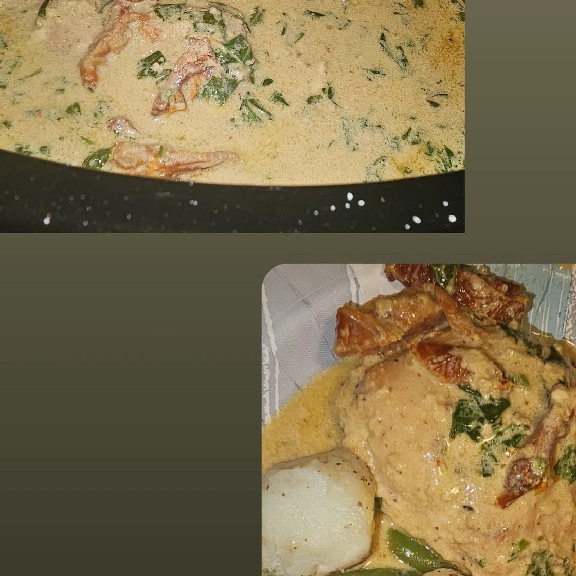 CrockPot Tuscan Garlic Chicken Thighs With Spinach and Sun-Dried Tomatoes