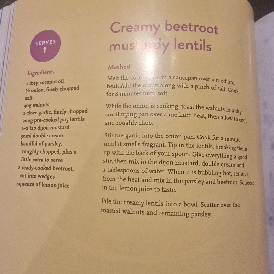 Creamy beetroot mustardy lentils