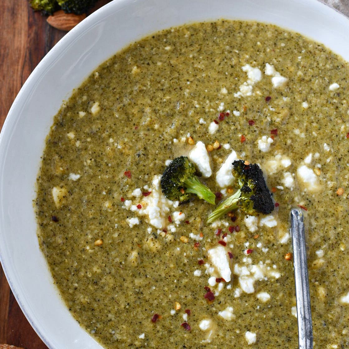 Broccoli Feta Soup with Almonds