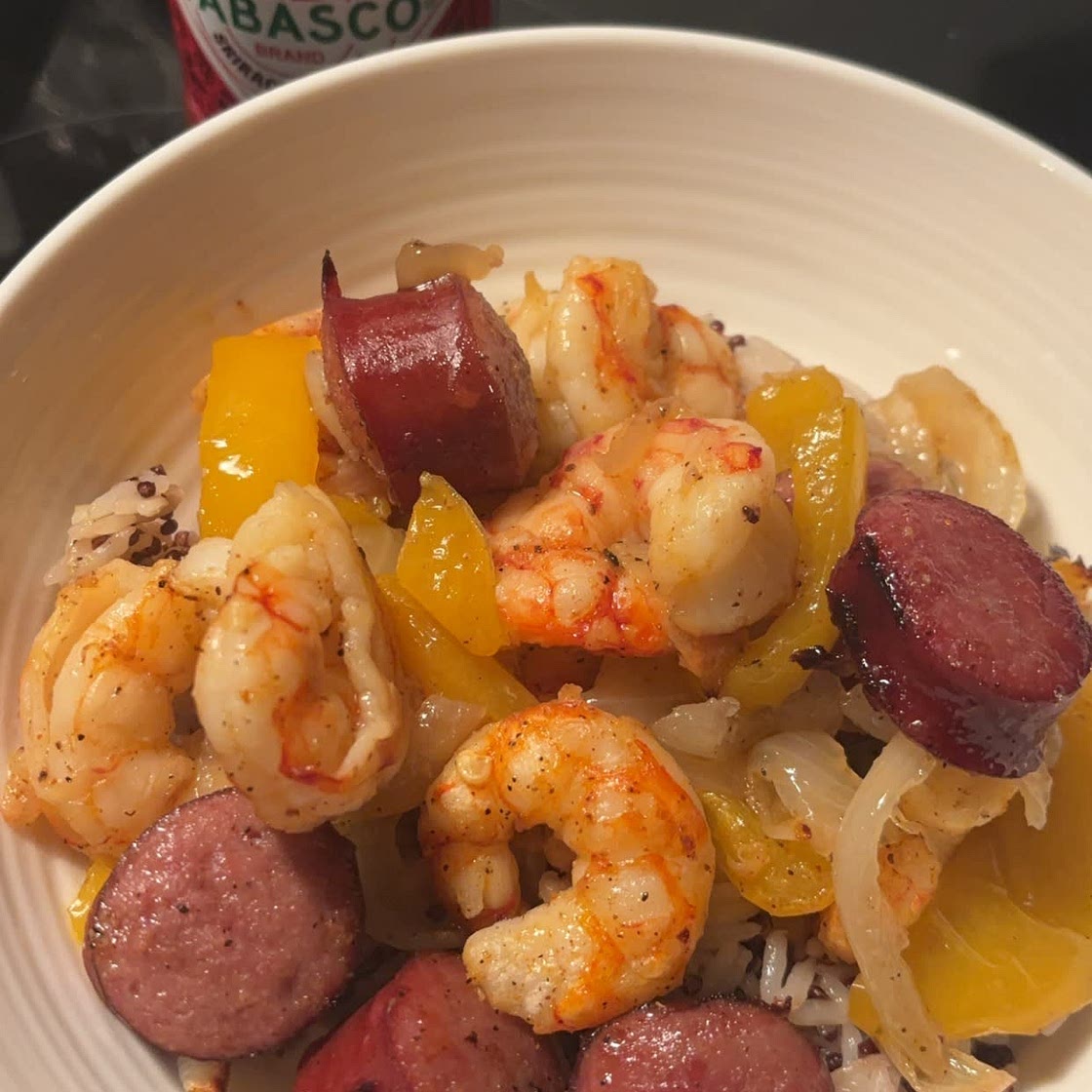 Air fryer sausage, shrimp and veggies 