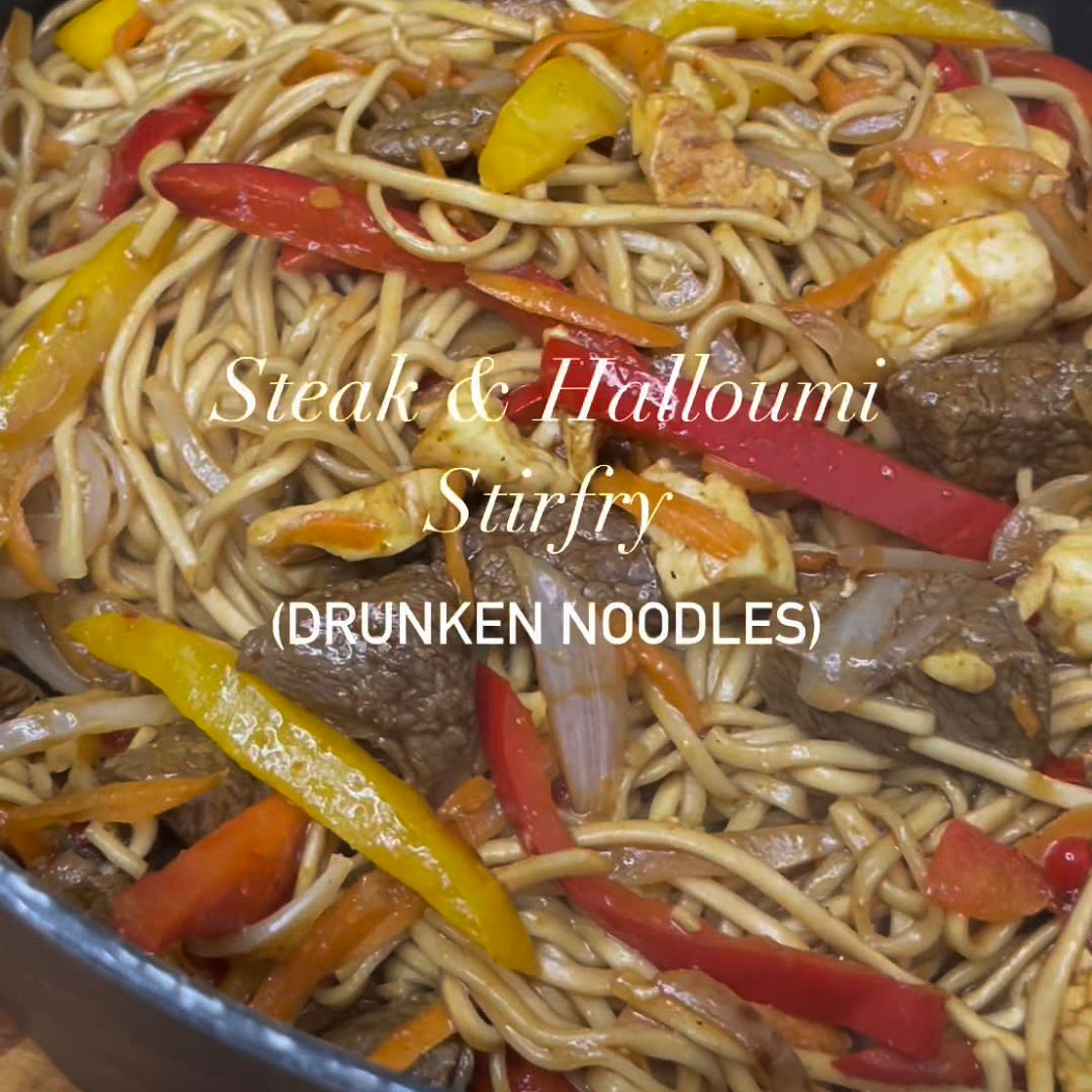steak & halloumi stir fry noodles