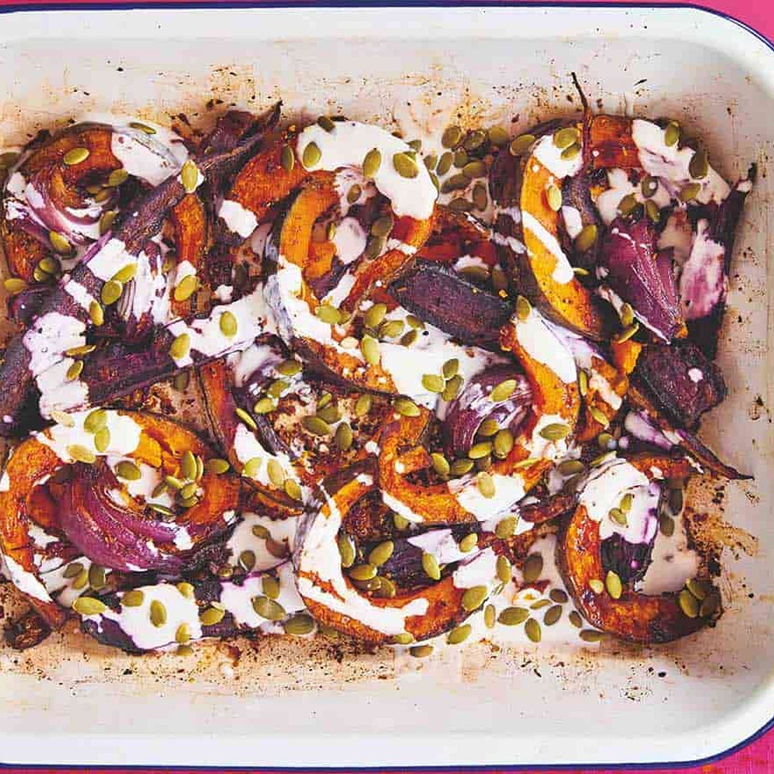 Rukmini Iyer's Bengali Five-spice Roasted Squash with Carrots & Pumpkin Seeds
