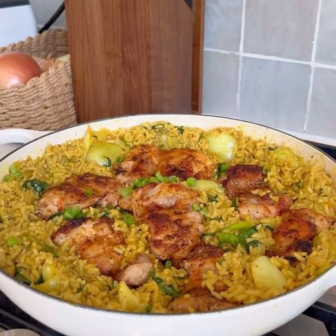 My famous creamy turmeric rice turned into a one pan meal! This 