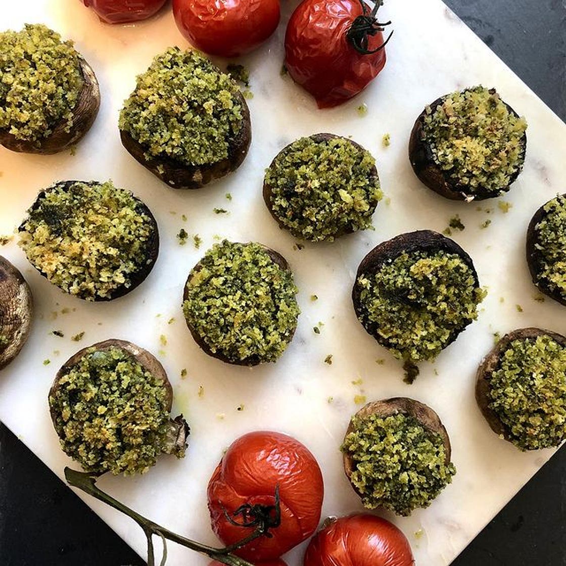 Pesto stuffed mushrooms