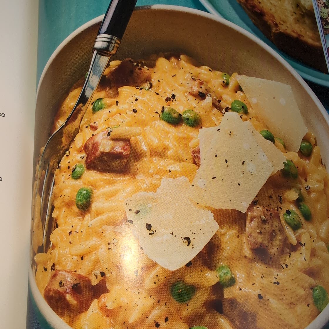 Chorizo carbonara orzo