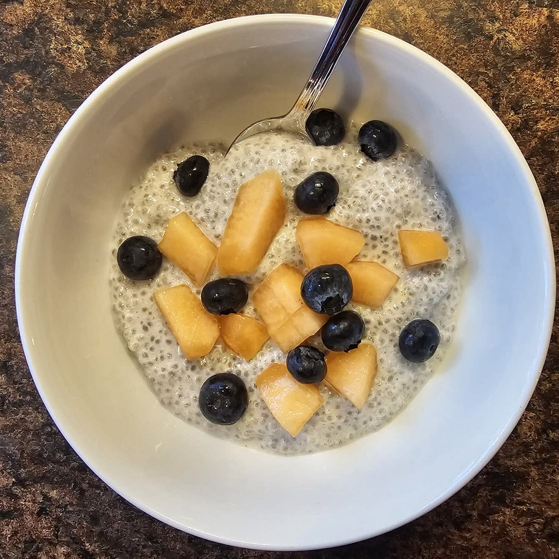 Low FODMAP Coconut Chia Pudding with Cantaloupe