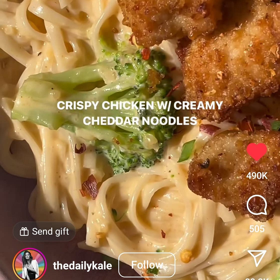 Crispy Chicken with Creamy Cheddar Noodles