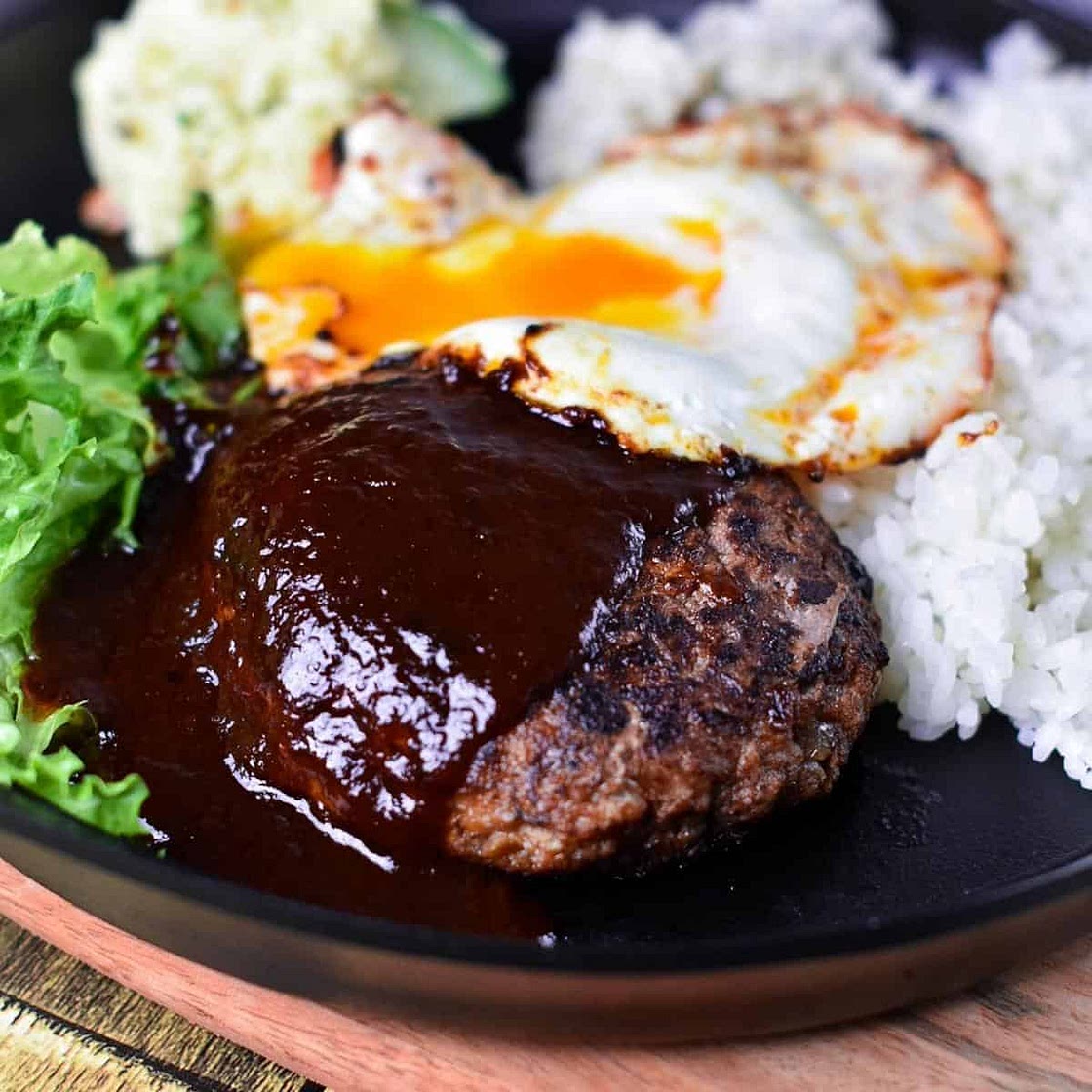 Hambagu (Japanese Hamburger Steak) with Egg and Rice