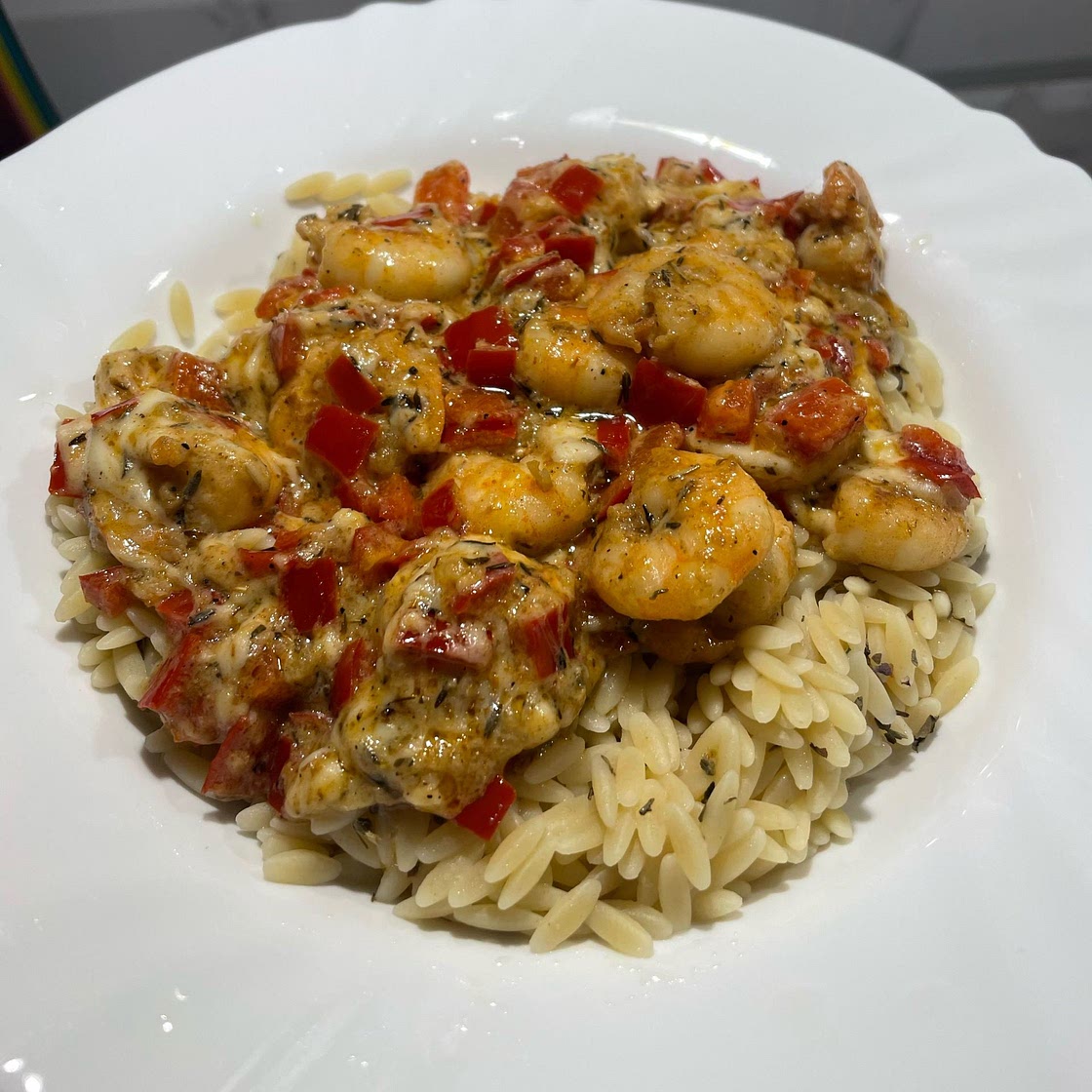 Spicy Southern Style Shrimp with Lemon Basil Orzo