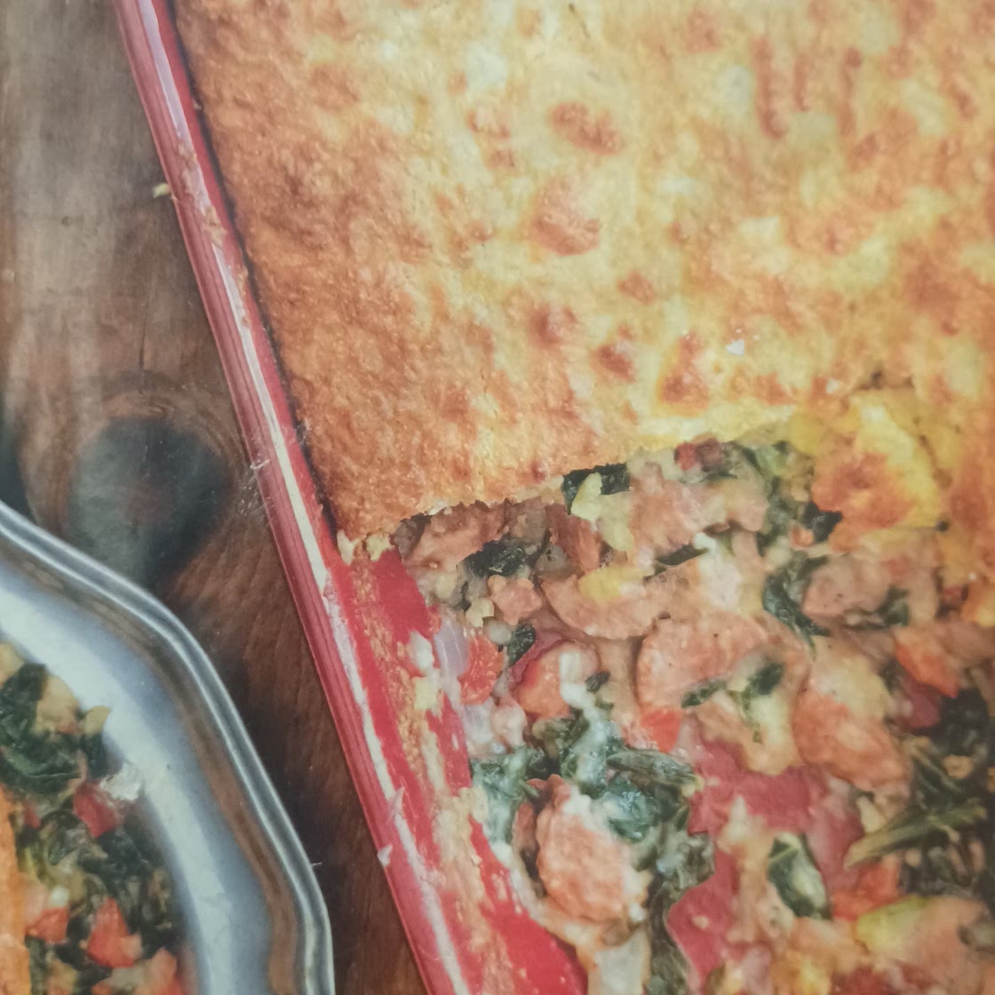 Paula Deen casserole ; ham , Greens, and cornbread pie