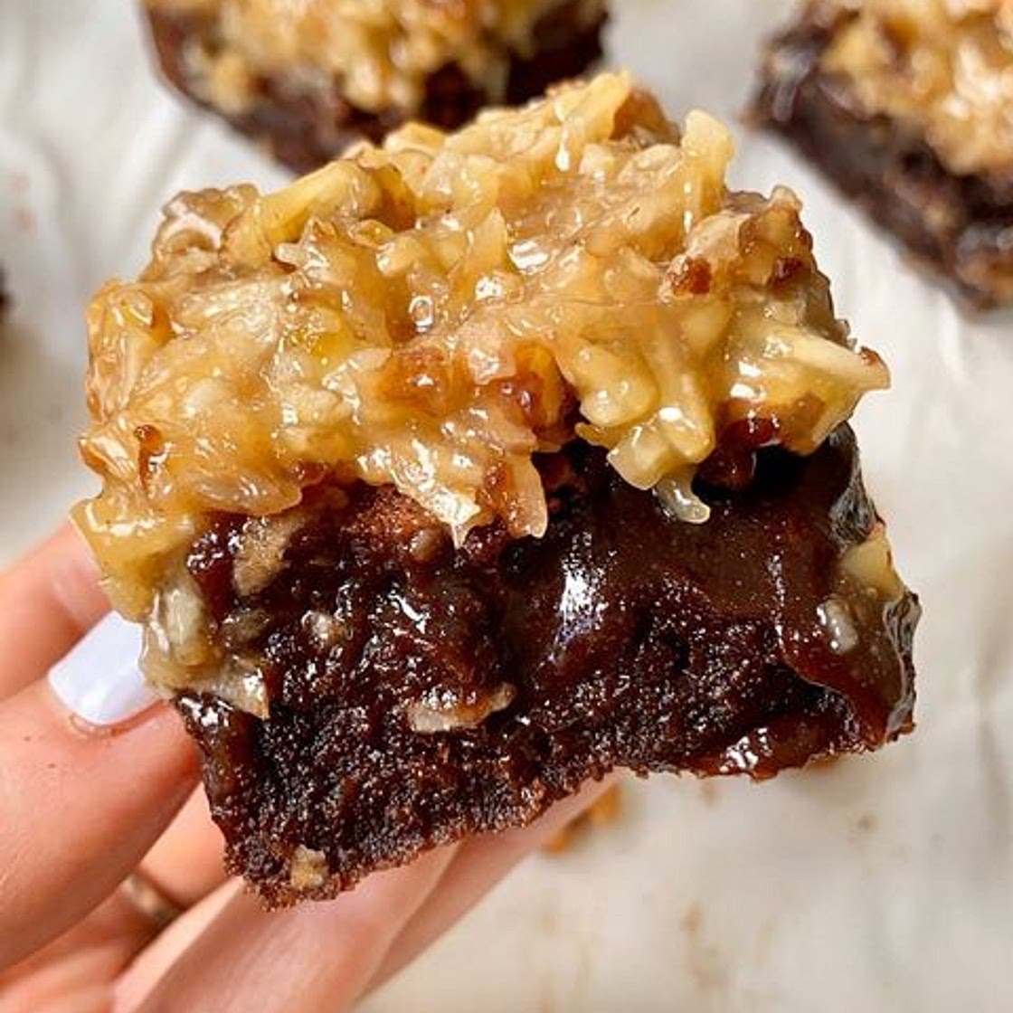@sara.haven Flourless german chocolate cake brownies