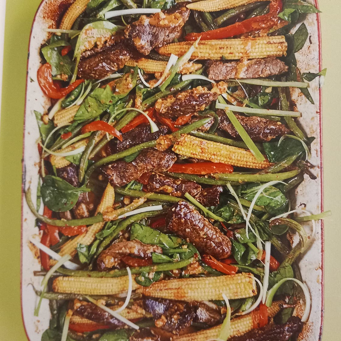 CHILLI PEANUT BEEF WITH RED PEPPERS, BABY CORN & SPRING ONION