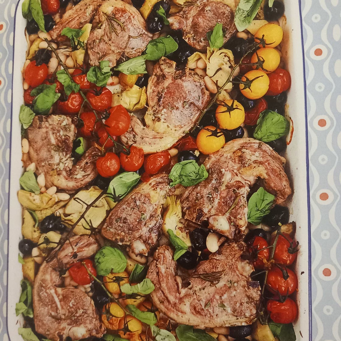ROSEMARY AND GARLIC ROASTED LAMB WITH ARTICHOKES AND OLIVES