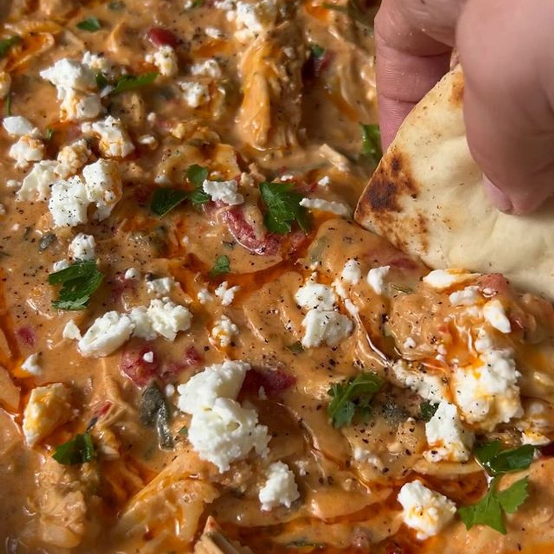Creamy feta + roasted red pepper chicken and cauliflower