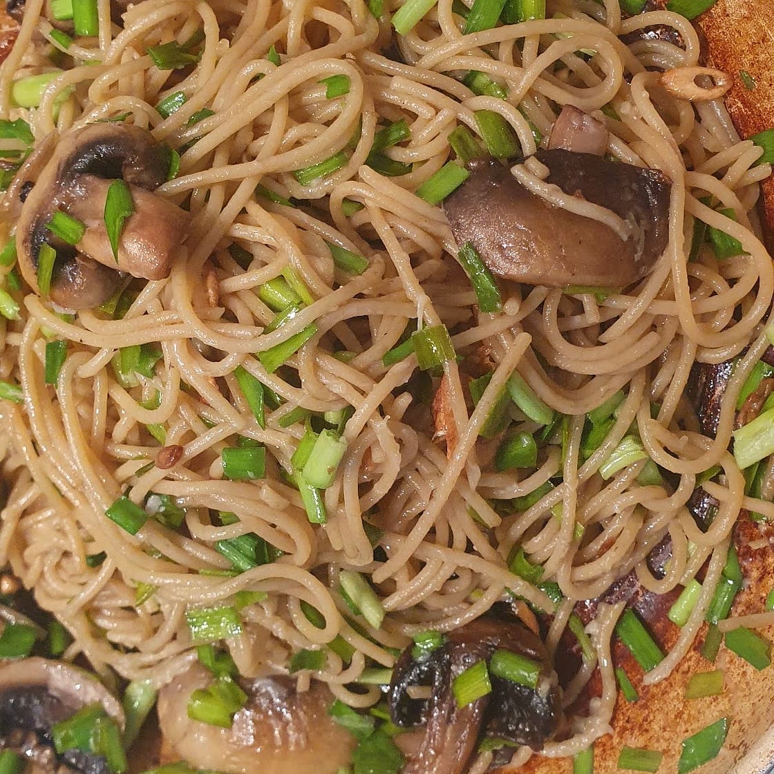 Garlicky Noodles with Chives & Parmesan