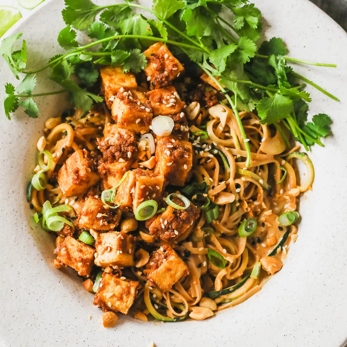 Crispy Tofu with Spicy Peanut Sauce and Sesame Noodles