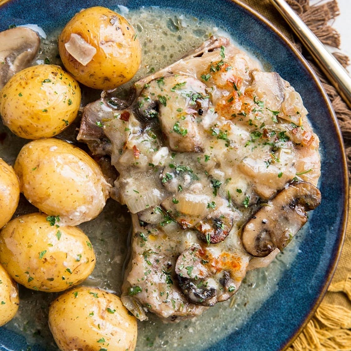 Creamy Crock Pot Pork Chops with Potatoes and Mushrooms