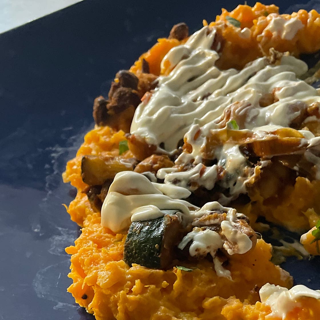Easy Black Beans with ‘Cheesy’ Sweet Potato Mash