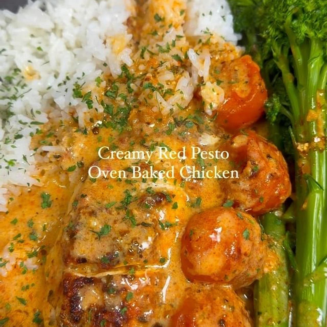 Oven baked chicken w/ red pesto 