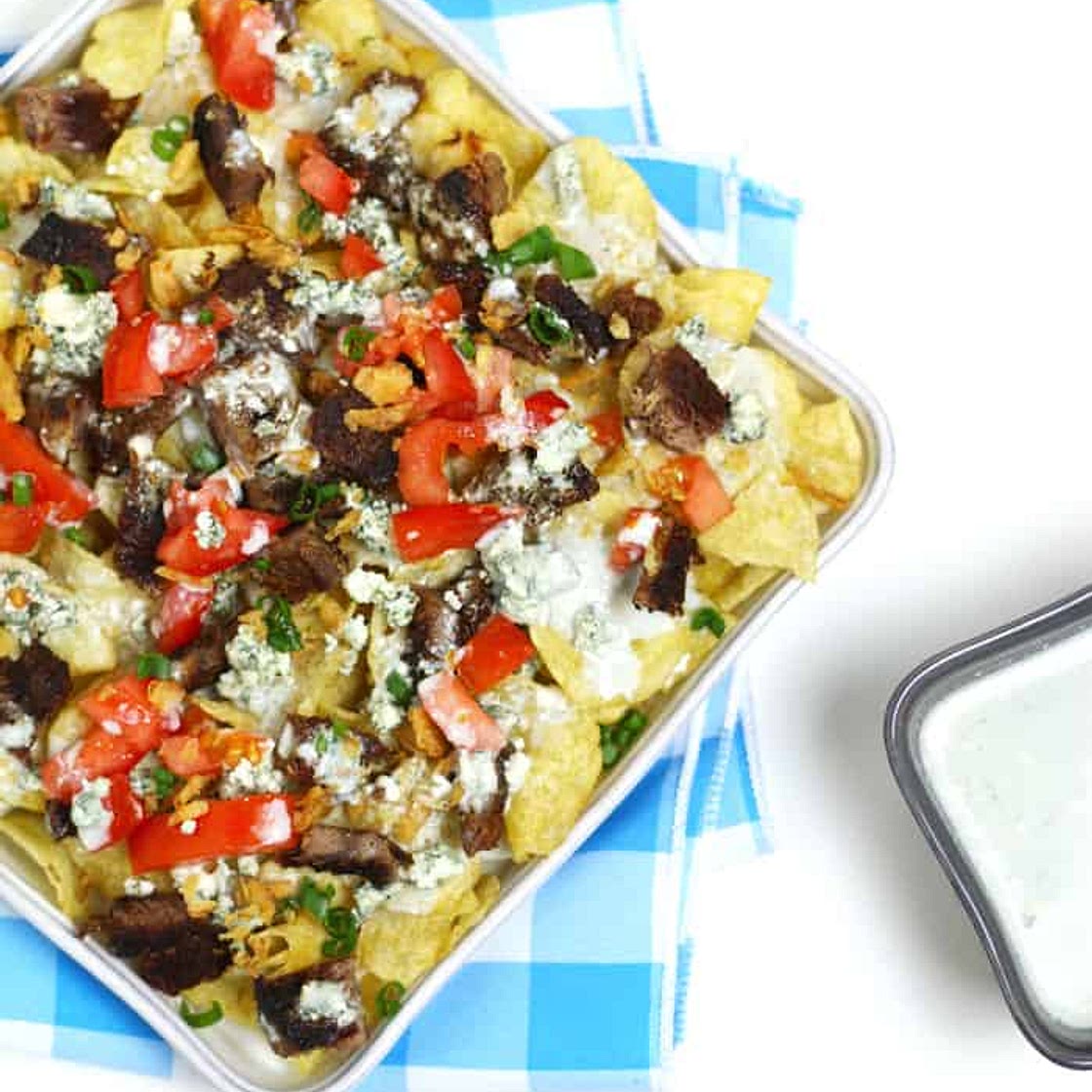 Blackened Steak and Blue Cheese Nachos