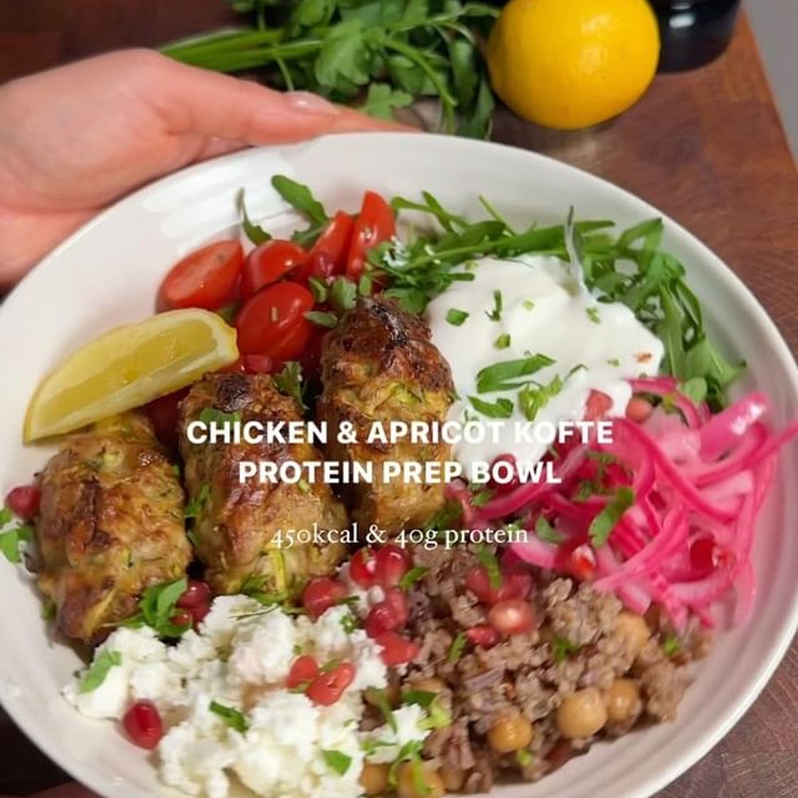 Chicken and apricot kofte bowls