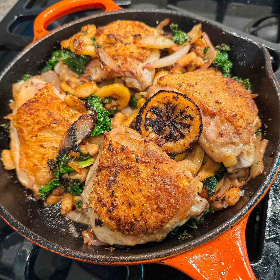Skillet Chicken With White Beans and Caramelized Lemon