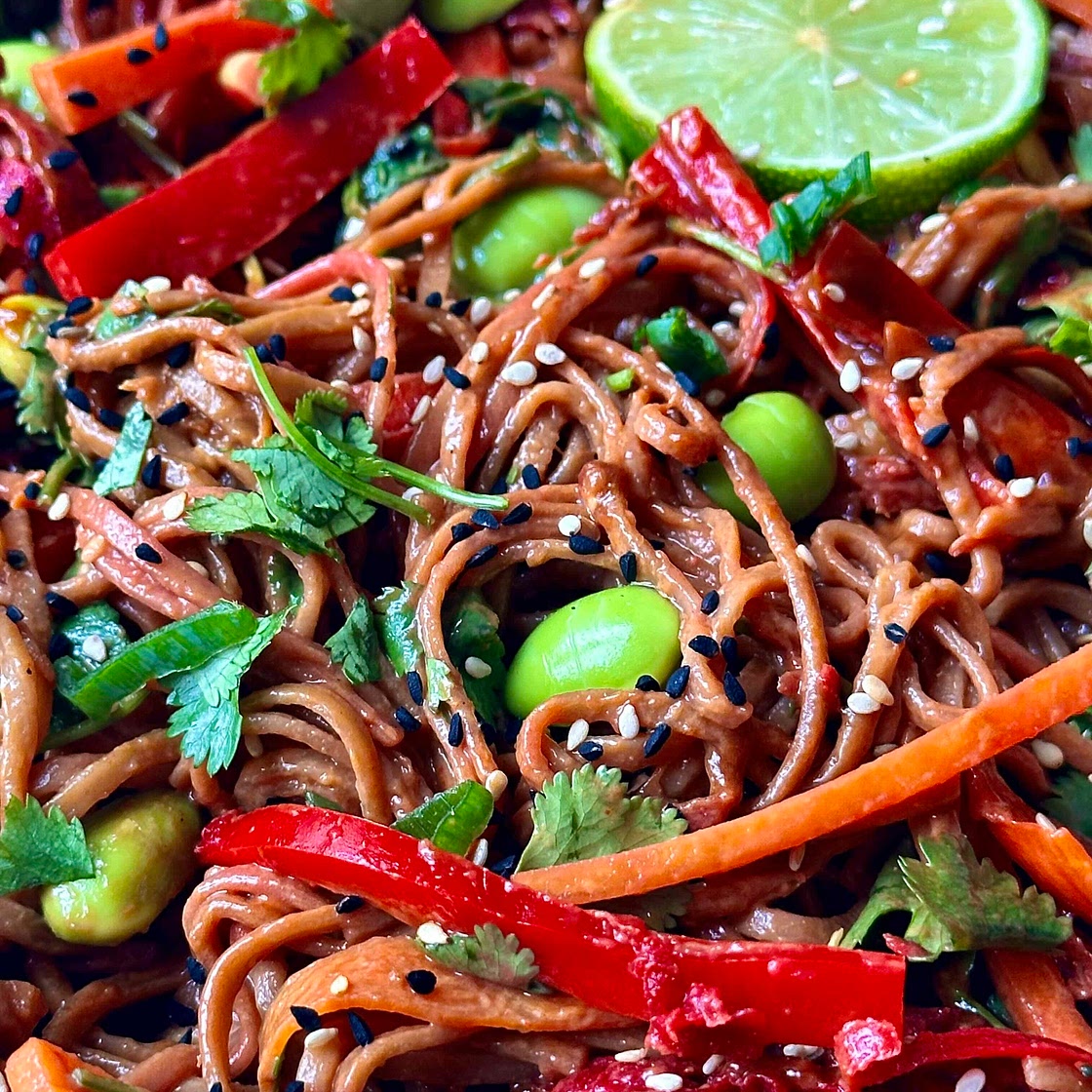 Soba Noodle Salad with Peanut Ginger and Lime  Dressing 