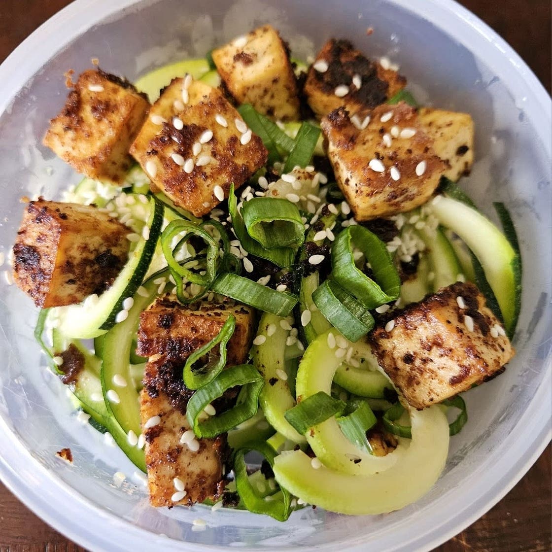 Crispy Sesame Tofu with Zucchini Noodle (Vegetarian Meal Prep)
