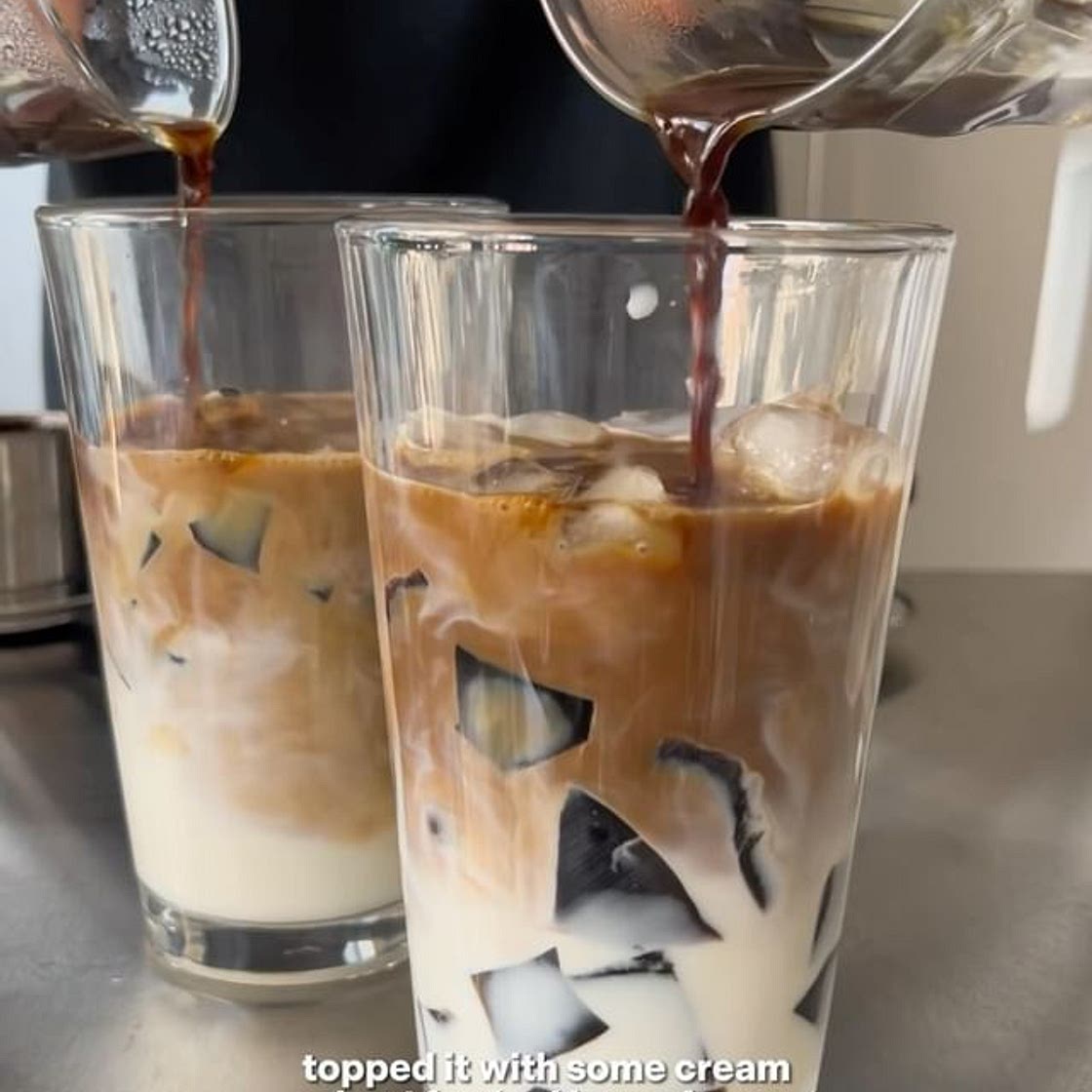 Vietnamese coffee with grass jelly and cream foam